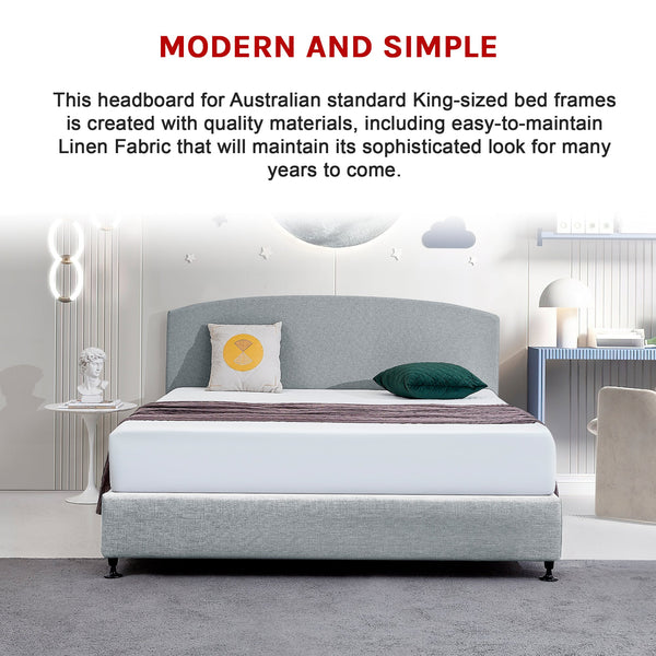 Linen Fabric King Bed Curved Headboard Bedhead Stone Grey Headboards & Footboards