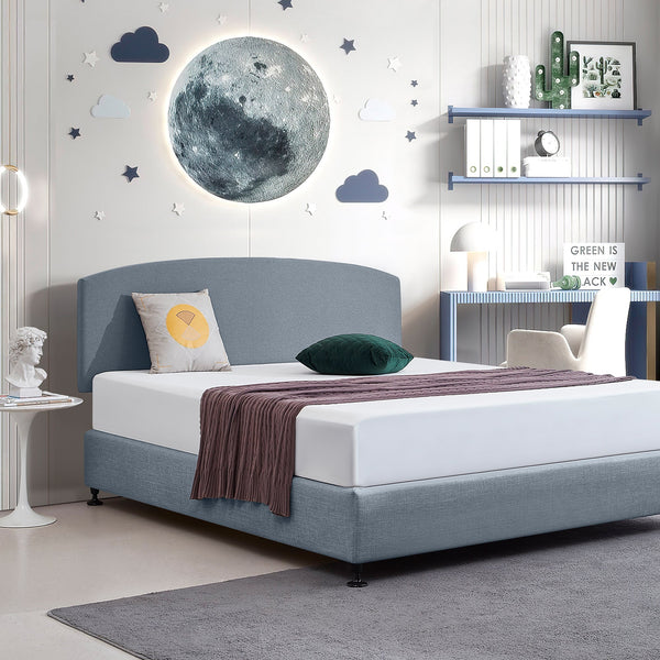 Linen Fabric King Bed Curved Headboard Bedhead Berlin Blue Headboards & Footboards