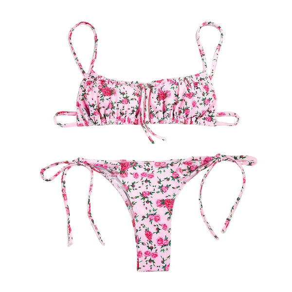 Floral Print Strap Bikini For Women European And American Style Swimwear