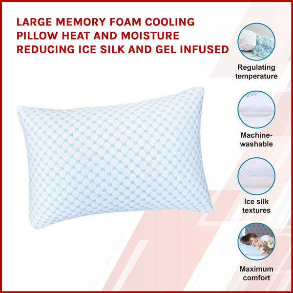 Large Memory Foam Cooling Pillow Heat And Moisture Reducing Ice Silk Gel Infused Pillows