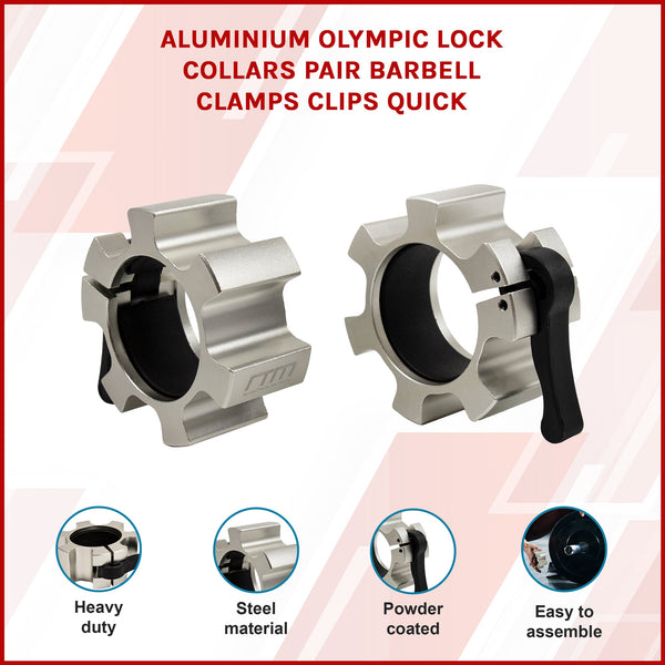 Aluminium Olympic Lock Collars Pair Barbell Clamps Clips Quick Barbells & Attachments