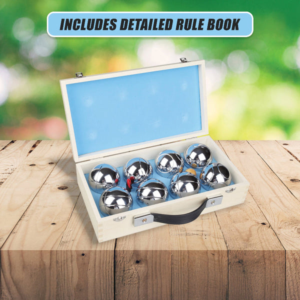 Deluxe Boules Bocce 8 Alloy Ball Set With Wooden Case Lawn Games