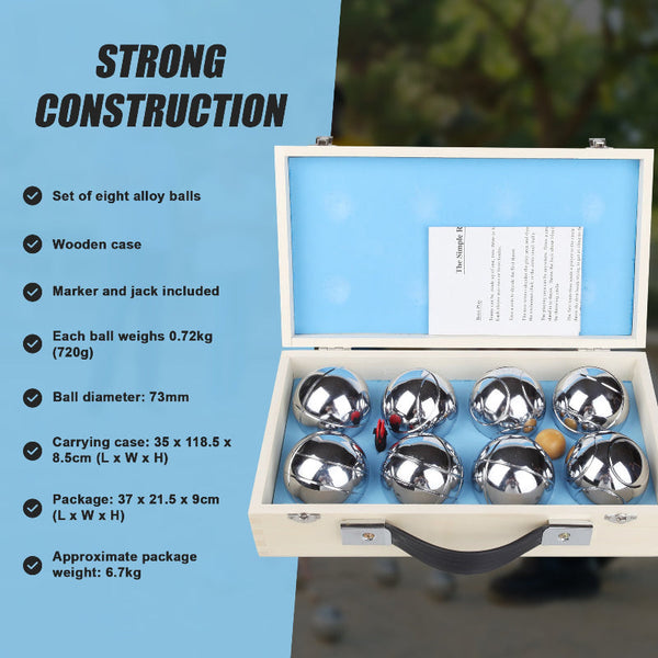 Deluxe Boules Bocce 8 Alloy Ball Set With Wooden Case Lawn Games