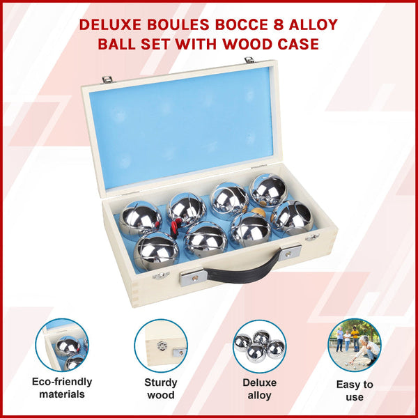 Deluxe Boules Bocce 8 Alloy Ball Set With Wooden Case Lawn Games