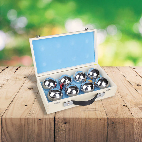 Deluxe Boules Bocce 8 Alloy Ball Set With Wooden Case Lawn Games