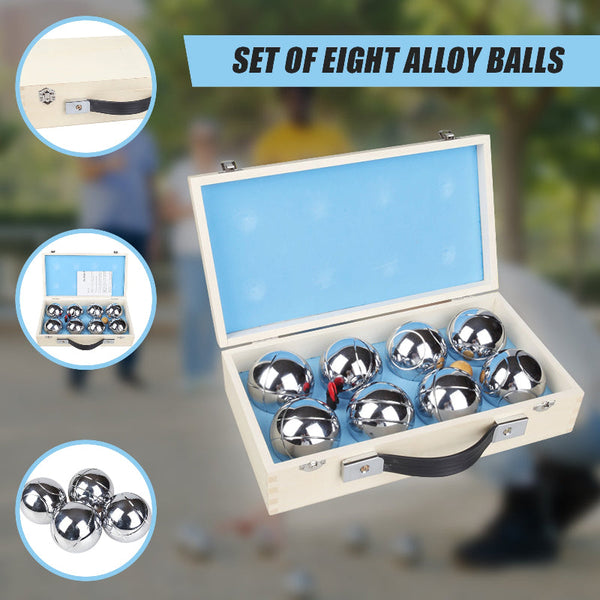 Deluxe Boules Bocce 8 Alloy Ball Set With Wooden Case Lawn Games