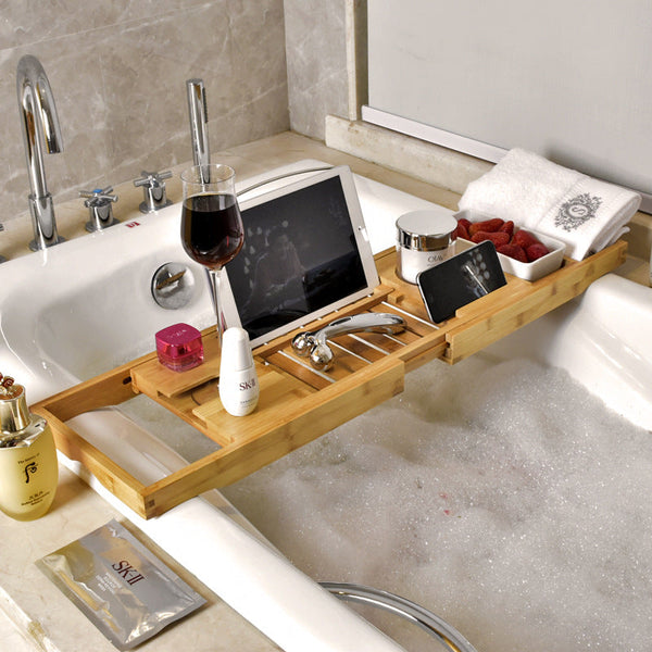 Bathroom Bamboo Caddy Wine Glass Holder Table Tray Bathtub Rack Soap Shelf Other Bathroom Accessories