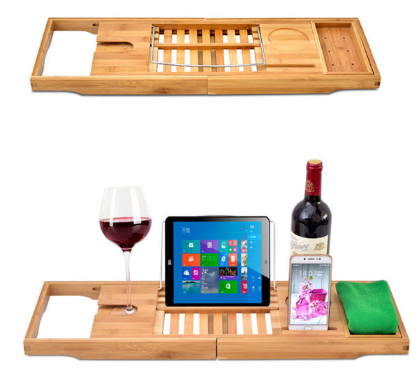 Bathroom Bamboo Caddy Wine Glass Holder Table Tray Bathtub Rack Soap Shelf Other Bathroom Accessories