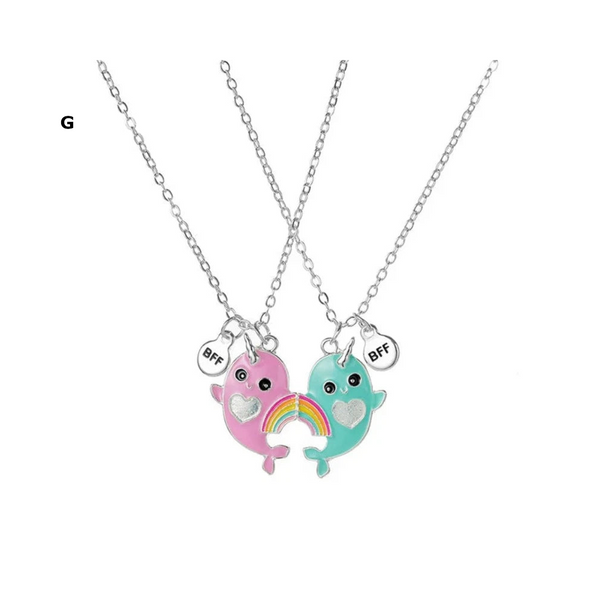2 Pieces Heart Shaped Cat Unicorn Koala Bear Pendant Necklace For Kids Friendship Jewellery Necklaces & Pendants