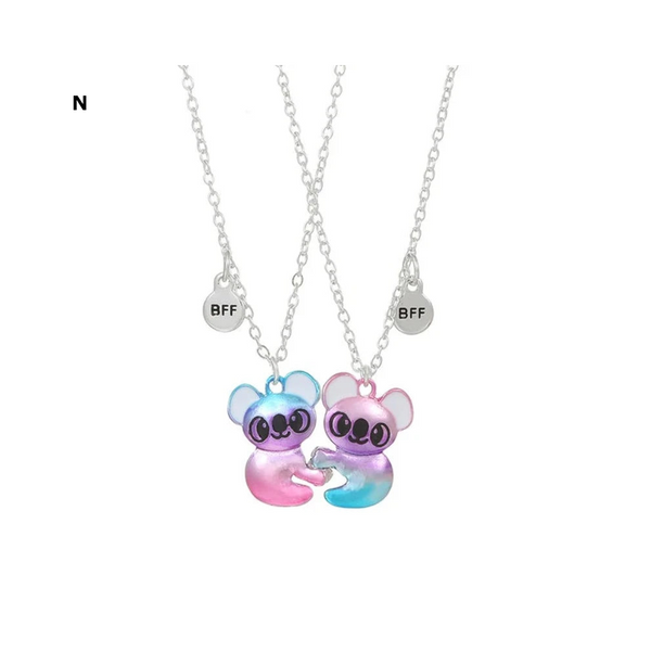 2 Pieces Heart Shaped Cat Unicorn Koala Bear Pendant Necklace For Kids Friendship Jewellery Necklaces & Pendants