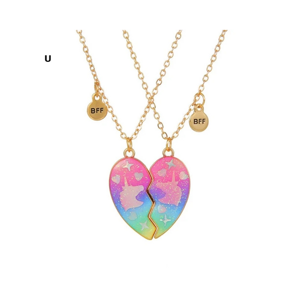 2 Pieces Heart Shaped Cat Unicorn Koala Bear Pendant Necklace For Kids Friendship Jewellery Necklaces & Pendants