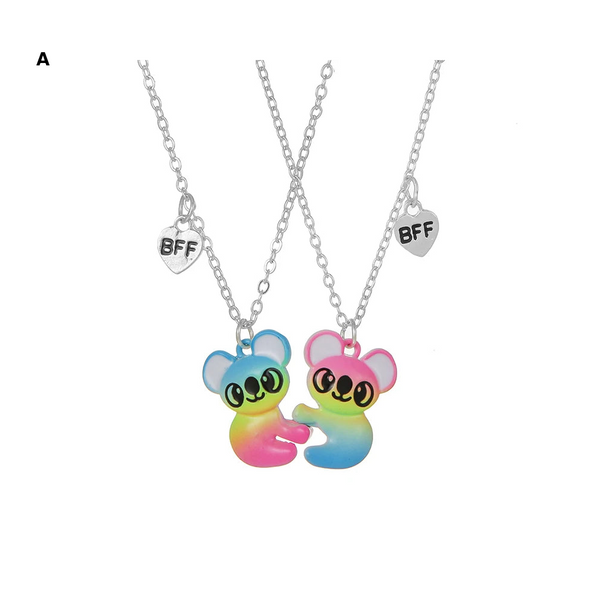2 Pieces Heart Shaped Cat Unicorn Koala Bear Pendant Necklace For Kids Friendship Jewellery Necklaces & Pendants