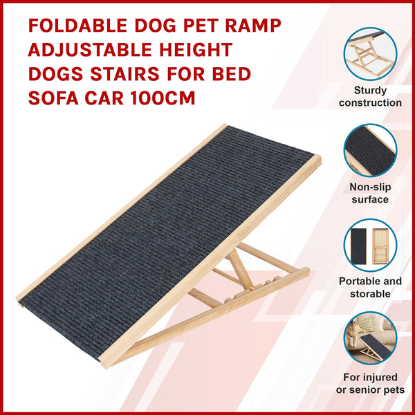 Foldable Dog Pet Ramp Adjustable Height Dogs Stairs For Bed Sofa Car 100Cm Pet Transport