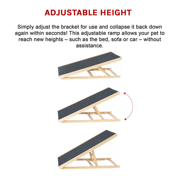 Foldable Dog Pet Ramp Adjustable Height Dogs Stairs For Bed Sofa Car 100Cm Pet Transport