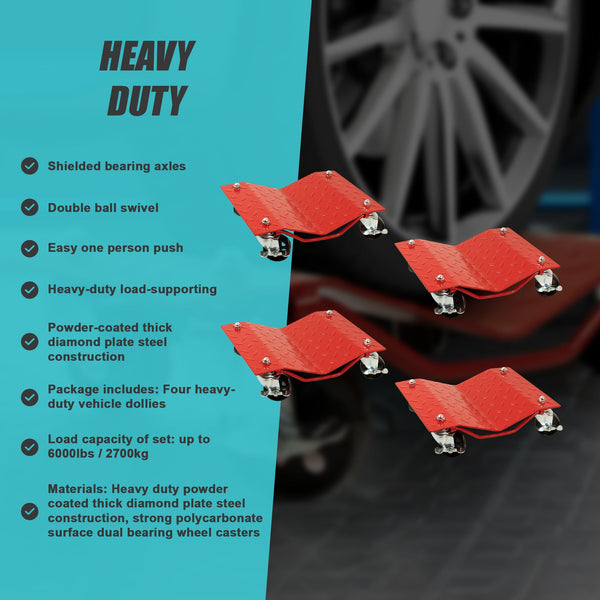 Auto Dolly Car Wheel Tire 12"X16" Skate 6000Lb Repair Slide Set Of (4) Workshop Dollies