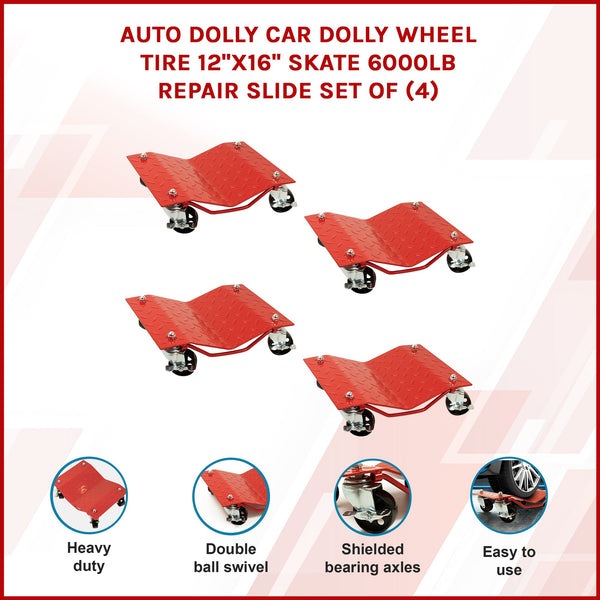 Auto Dolly Car Wheel Tire 12"X16" Skate 6000Lb Repair Slide Set Of (4) Workshop Dollies