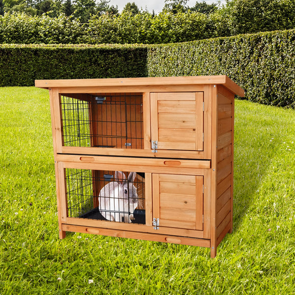 Large Rabbit Hutch With Base Chicken Coop 2 Storey Guinea Pig Pet Cage House Small Animal Cages & Hutches