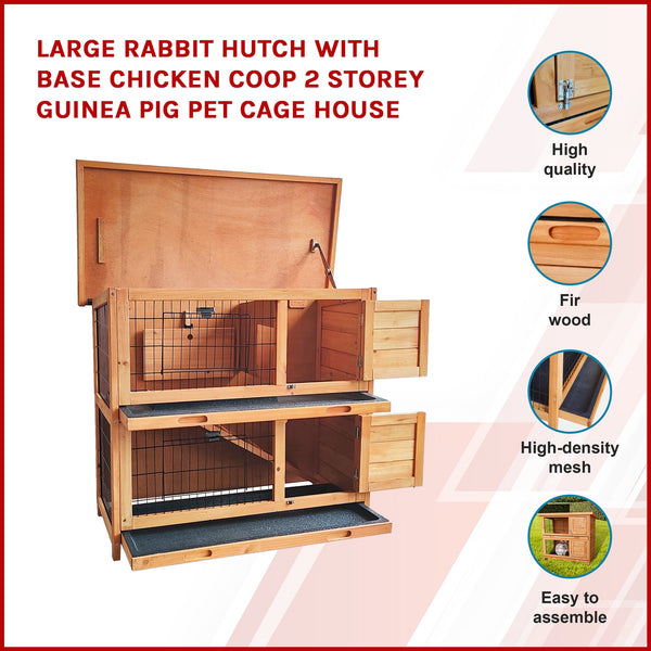 Large Rabbit Hutch With Base Chicken Coop 2 Storey Guinea Pig Pet Cage House Small Animal Cages & Hutches
