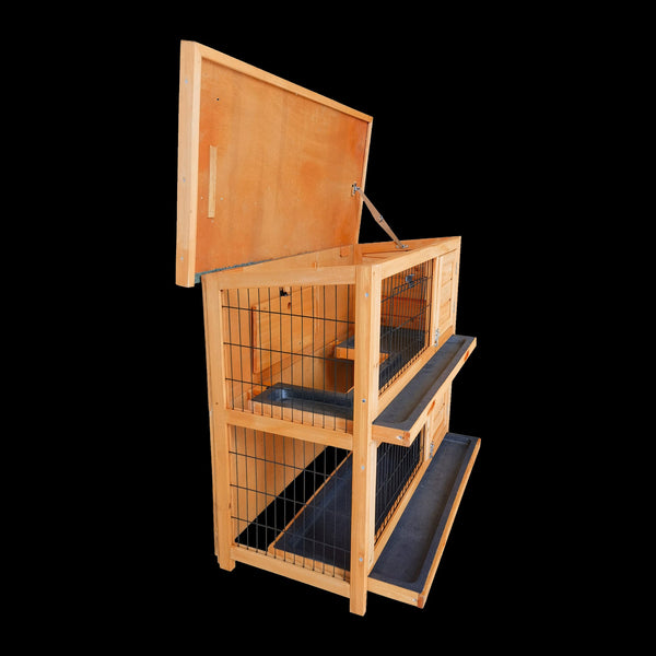 Large Rabbit Hutch With Base Chicken Coop 2 Storey Guinea Pig Pet Cage House Small Animal Cages & Hutches