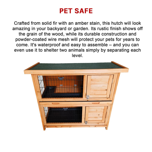 Large Rabbit Hutch With Base Chicken Coop 2 Storey Guinea Pig Pet Cage House Small Animal Cages & Hutches