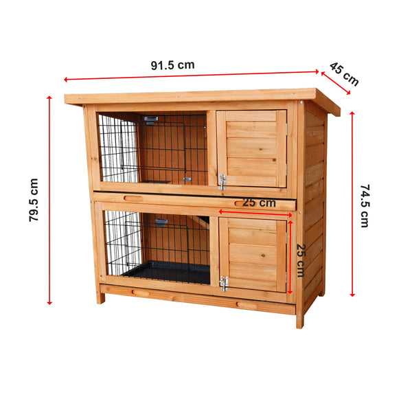 Large Rabbit Hutch With Base Chicken Coop 2 Storey Guinea Pig Pet Cage House Small Animal Cages & Hutches