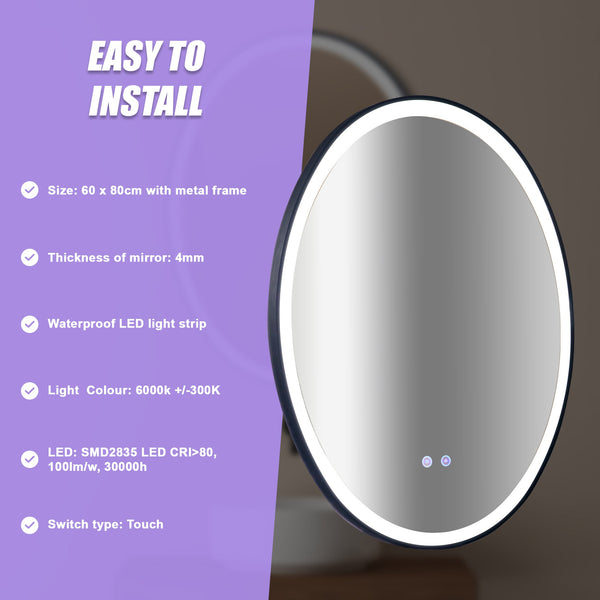 Oval Mirror Led Anti Fog Illuminated Bathroom Living Room Mirrors