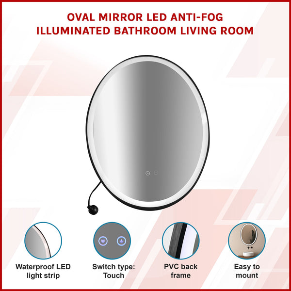 Oval Mirror Led Anti Fog Illuminated Bathroom Living Room Mirrors