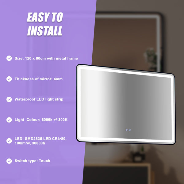 Rectangular Mirror Led Anti Fog Illuminated Bathroom Living Room Mirrors