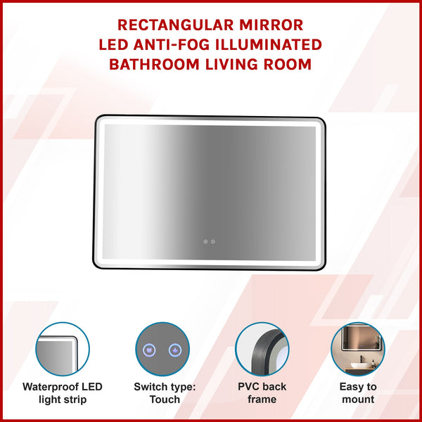 Rectangular Mirror Led Anti Fog Illuminated Bathroom Living Room Mirrors