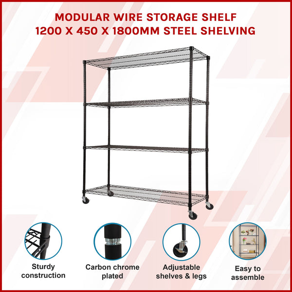 Modular Wire Storage Shelf 1200 X 450 1800Mm Steel Shelving Display Stands