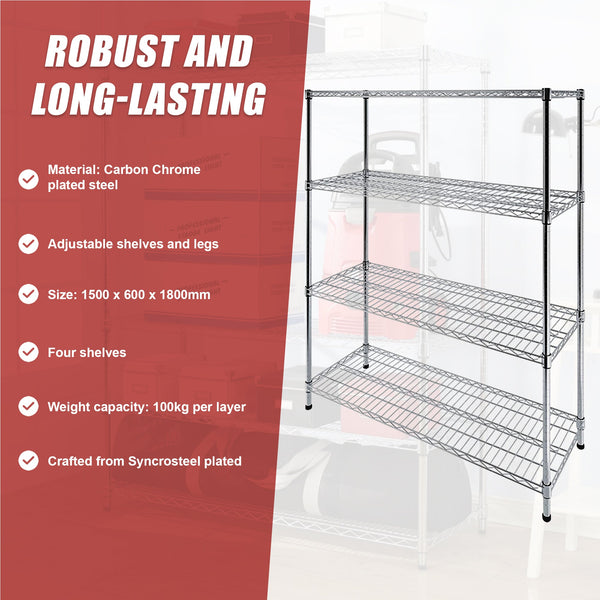 Modular Wire Storage Shelf 1500 X 600 1800Mm Steel Shelving Display Stands
