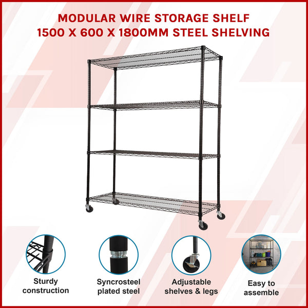 Modular Wire Storage Shelf 1500 X 600 1800Mm Steel Shelving Display Stands