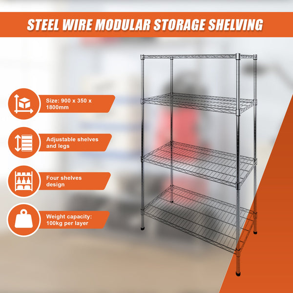 Modular Wire Storage Shelf 900 X 350 1800Mm Steel Shelving Display Stands