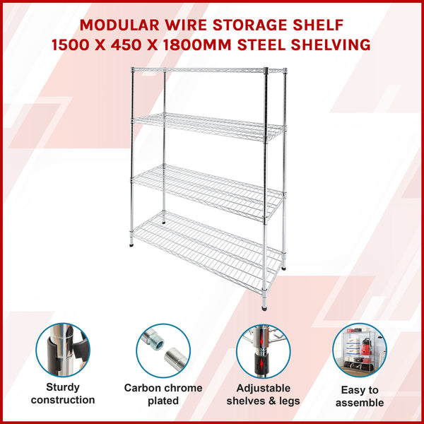 Modular Wire Storage Shelf 1500 X 450 1800Mm Steel Shelving Display Stands