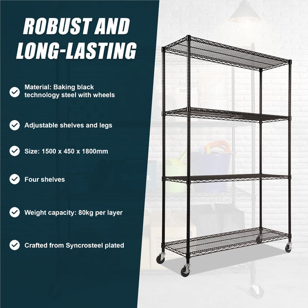Modular Wire Storage Shelf 1500 X 450 1920Mm Steel Shelving With Wheels Display Stands