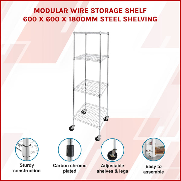 Modular Wire Storage Shelf 600 X 1800Mm Steel Shelving Display Stands