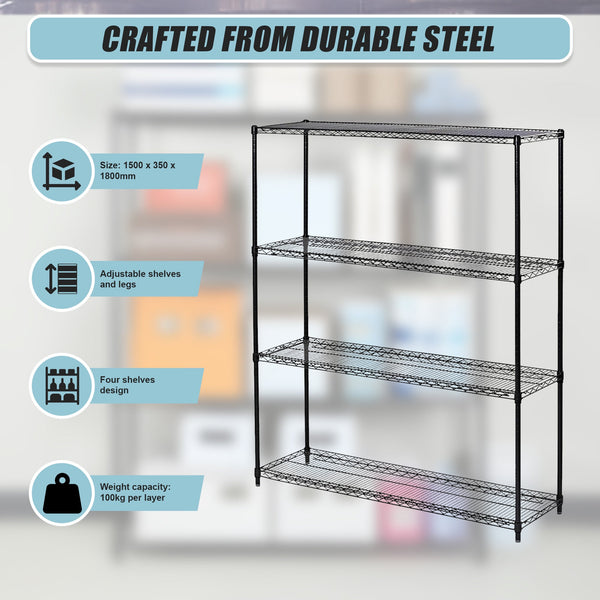 Modular Wire Storage Shelf 1500 X 350 1800Mm Steel Shelving Display Stands