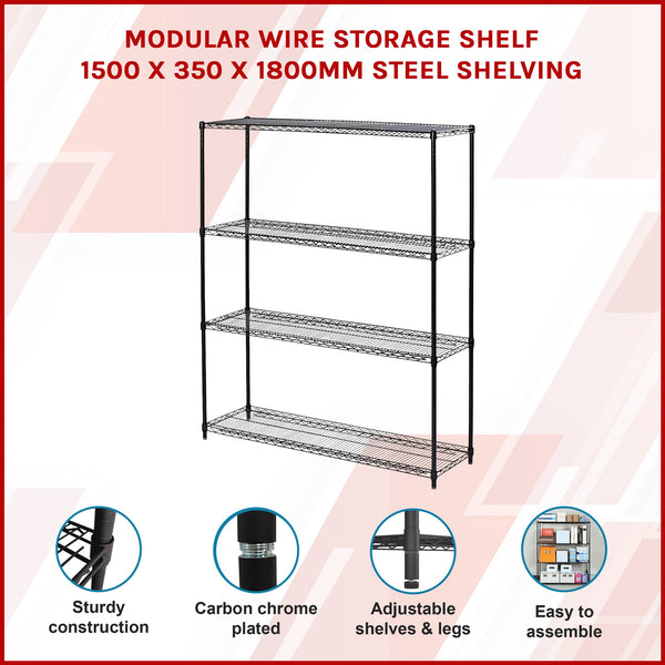 Modular Wire Storage Shelf 1500 X 350 1800Mm Steel Shelving Display Stands