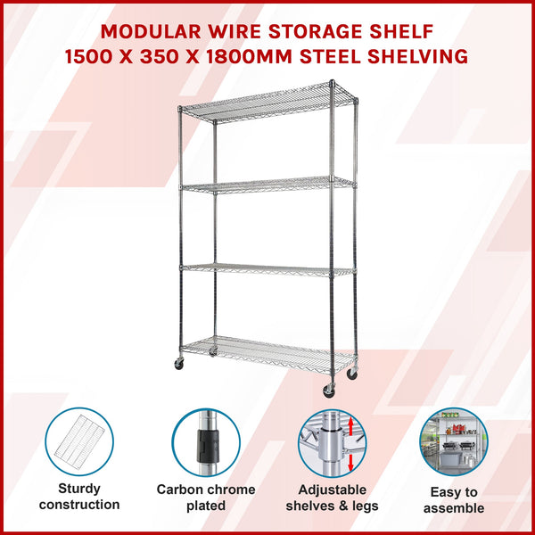 Modular Wire Storage Shelf 1500 X 350 1800Mm Steel Shelving Display Stands