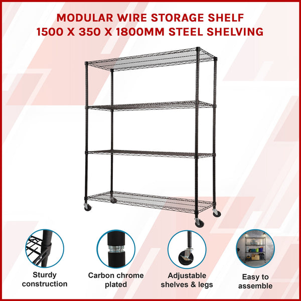 Modular Wire Storage Shelf 1500 X 350 1800Mm Steel Shelving Display Stands