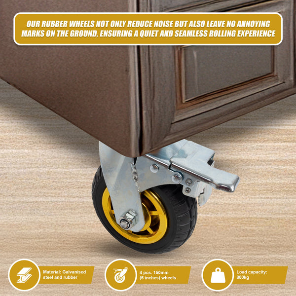 4 X 6" 150Mm Swivel Silent Caster 2 Brakes 800Kg Castor Wheels