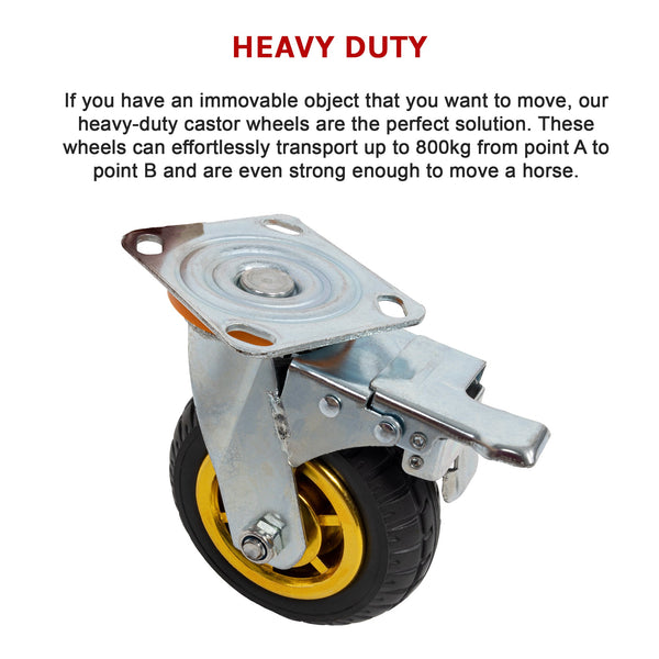 4 X 6" 150Mm Swivel Silent Caster 2 Brakes 800Kg Castor Wheels