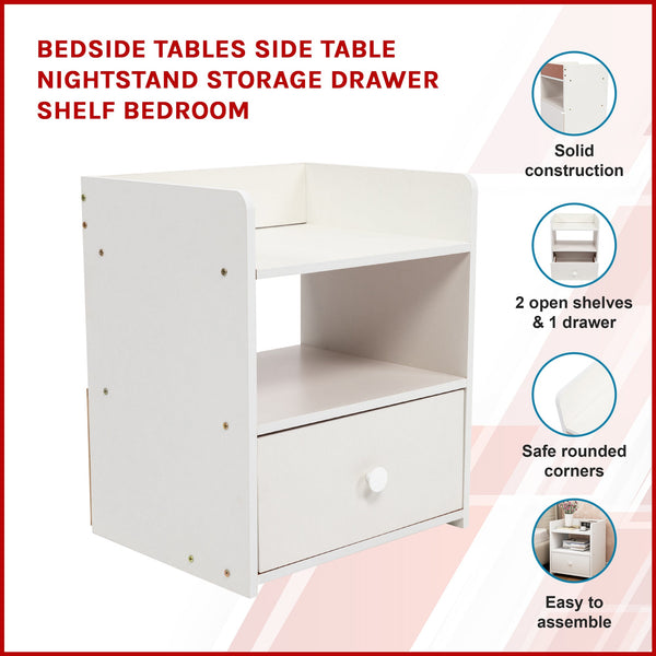 Side Nightstand Storage Drawer Shelf Bedroom Bedside Tables