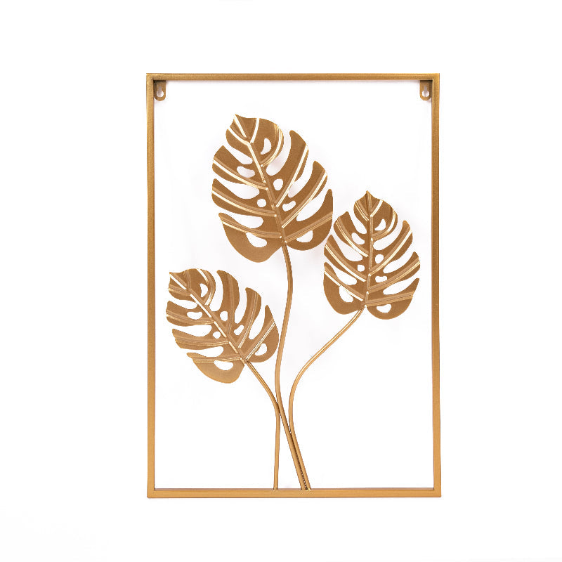 Metal Wall Picture With Leaves 40 X 60 Cm Golden Decoration Wall Art