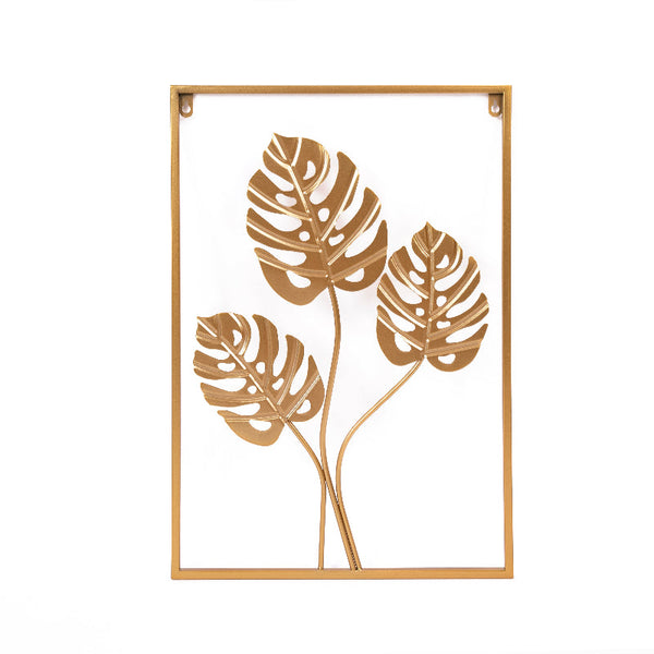 Metal Wall Picture With Leaves 40 X 60 Cm Golden Decoration Wall Art