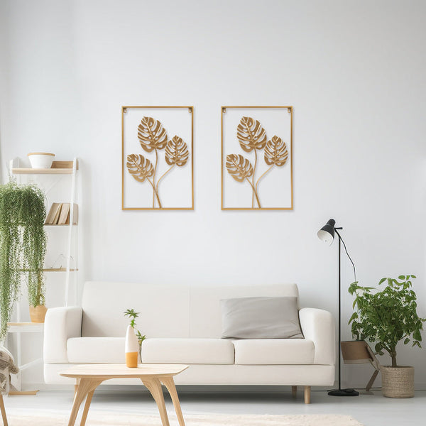 Metal Wall Picture With Leaves 40 X 60 Cm Golden Decoration Wall Art