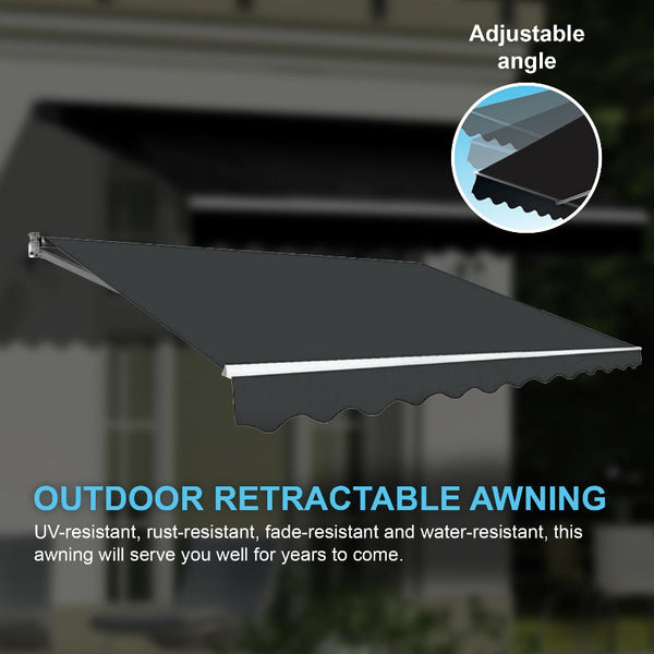 Motorised Outdoor Folding Arm Awning Retractable Sunshade Canopy Grey 3.0M X 2.5M Awning & Canopy Parts
