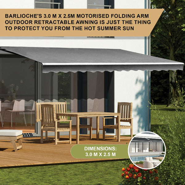 Motorised Outdoor Folding Arm Awning Retractable Sunshade Canopy Grey 3.0M X 2.5M Awning & Canopy Parts