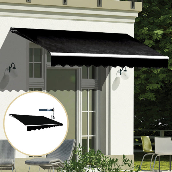 Motorised Outdoor Folding Arm Awning Retractable Sunshade Canopy Black 3.0M X 2.5M Awning & Canopy Parts