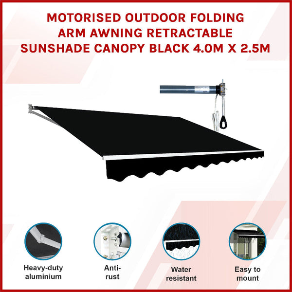 Motorised Outdoor Folding Arm Awning Retractable Sunshade Canopy Black 4.0M X 2.5M Awning & Canopy Parts